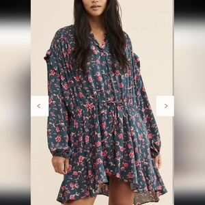 Free People Womens Small Dress Flower Field Oversized Floral Long Sleeve